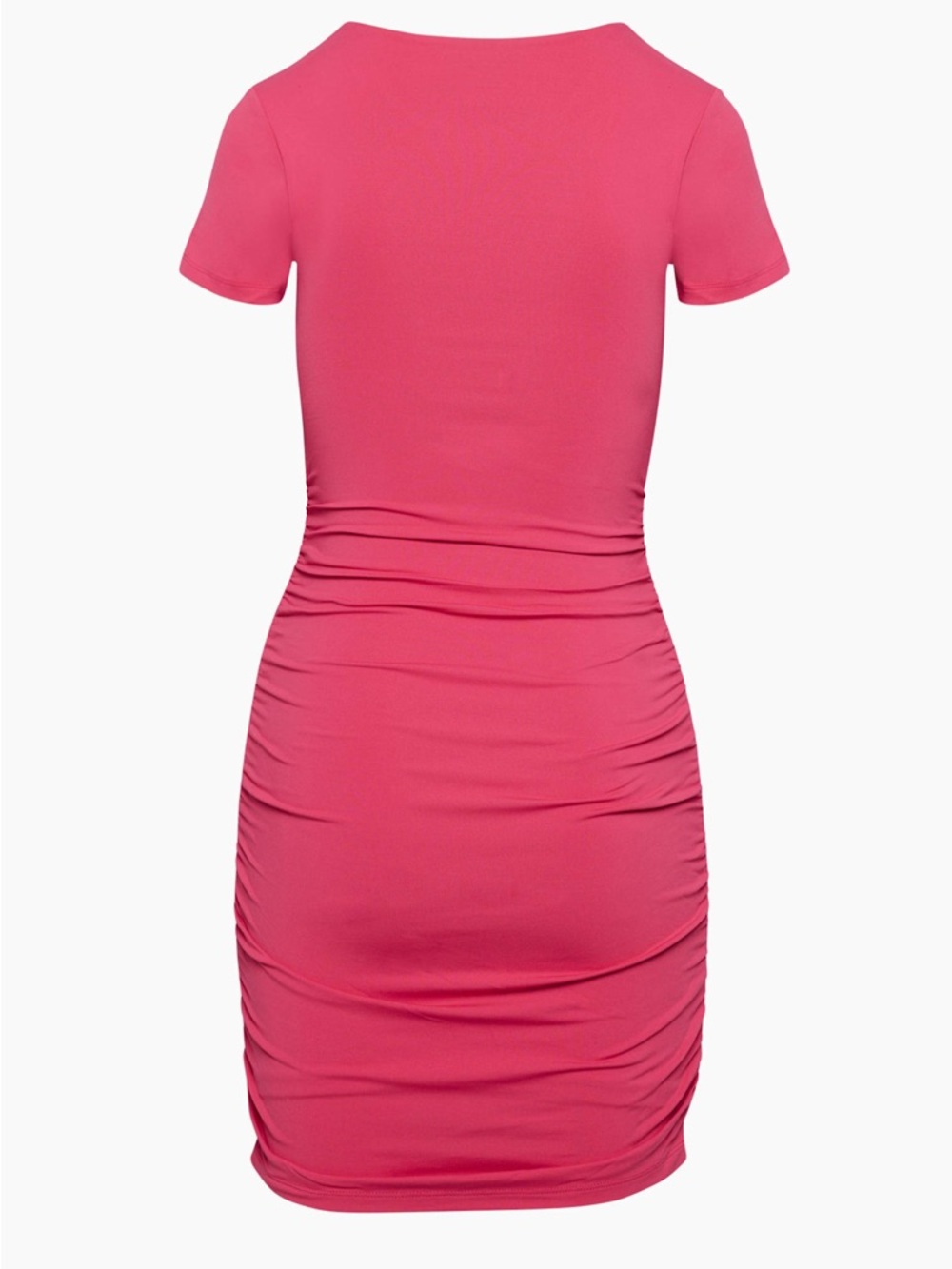 Aritzia Babaton Contour Ruched Mini Dress Pink Short Sleeve Fuscia - Size Small - Picture 2 of 11